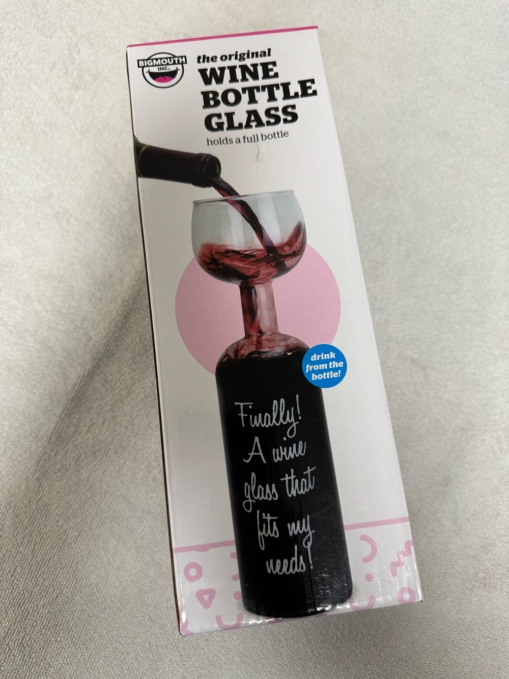 BIG MOUTH Wine Bottle Glass 750 “HOLDS FULL BOTTLE “